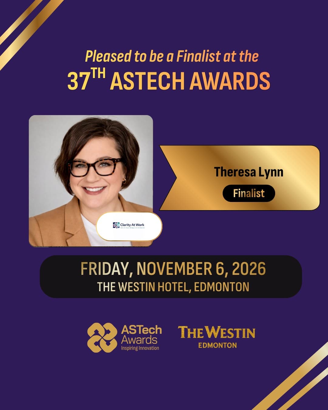ASTech 37th Annual Awards graphic naming Theresa Lynn a Regional Innovation finalist